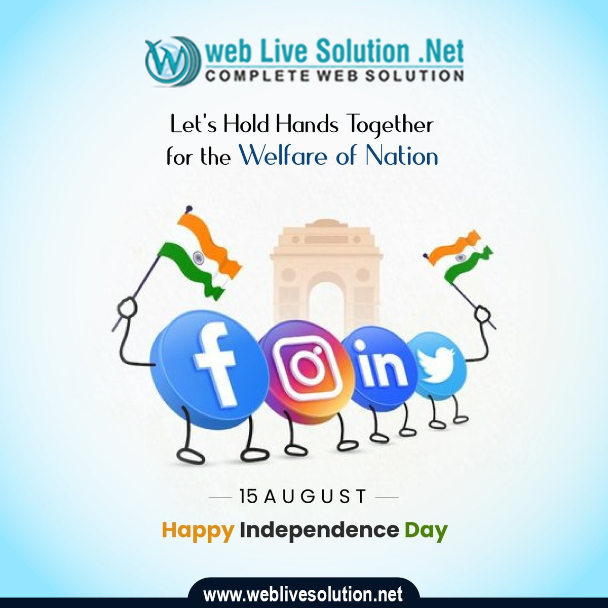 WebLiveSolutio1's tweet image. &quot;This Independence Day let&apos;s take a pledge
to protect the peace and unity of our great nation.
Happy Independence Day!&quot;

#webLiveSolution #reelsinstagram #reelitfeelit #agencylife #viralvideos #marketing 
#independenceday #india #freedom #august #love
#happy #happyindependenceday