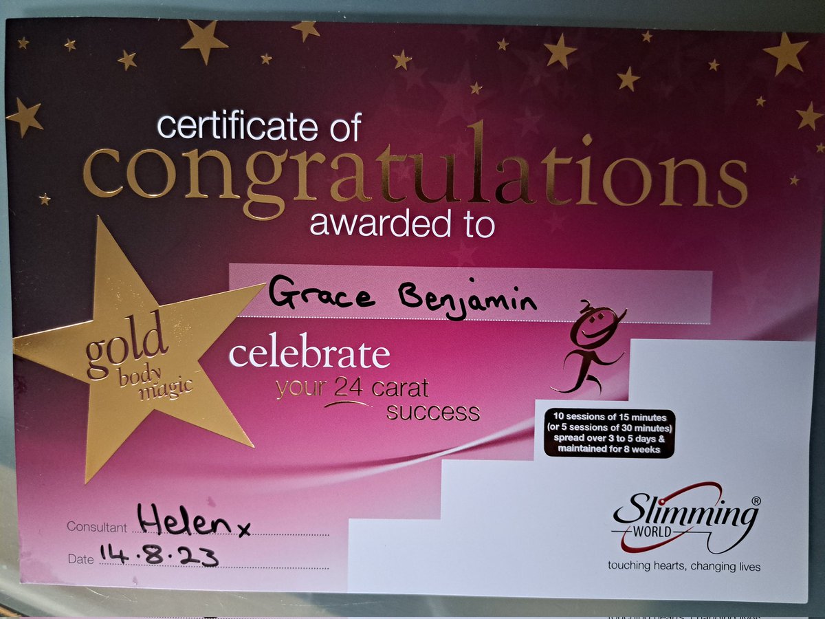 GraceBenjamin91's tweet photo. Certificate Gold Body Magic from Slimming World

@SlimmingWorld

#slimmingworlduk #slimmingworld #certificate #goldbodymagic https://t.co/BGOXMJwvgg