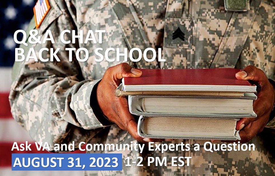 VA and community partners will host a virtual event for Veterans, caregivers, Service members, survivors, and family members on Aug 31 from 1 -2 p.m. ET to help answer your questions on Back-to-School resources, GI Bill and more. 
Learn more, visit va.gov/education/