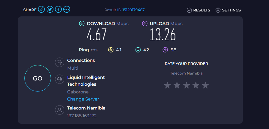 KennethAngula's tweet photo. @TelecomNamibia Imagine I pay almost N$ 1000.00 for 50Mbs service line for internet.. this is what I get. This does not sit well with me! https://t.co/jbDTQNIlAE