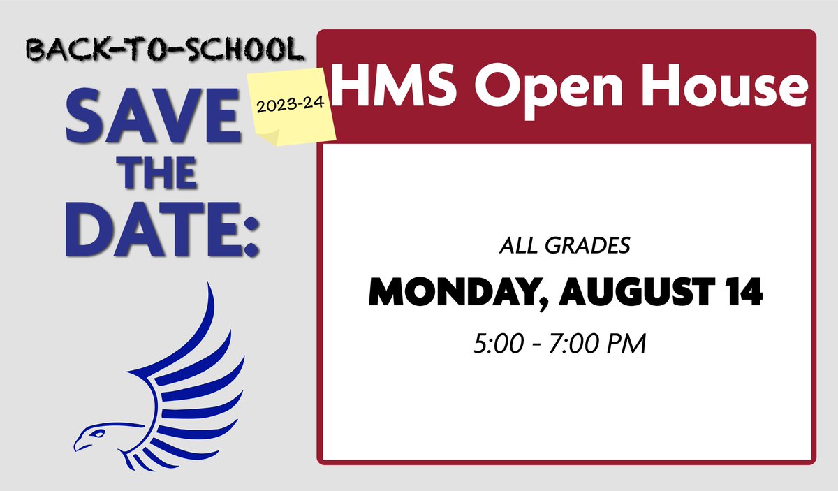 🎒BACK-TO-SCHOOL: As a reminder, TONIGHT is our Open House night for ALL GRADES starting at 5:00 PM! Session 1 presentations will begin at 5:00 PM and Session 2 presentations will begin at 6:00 PM.