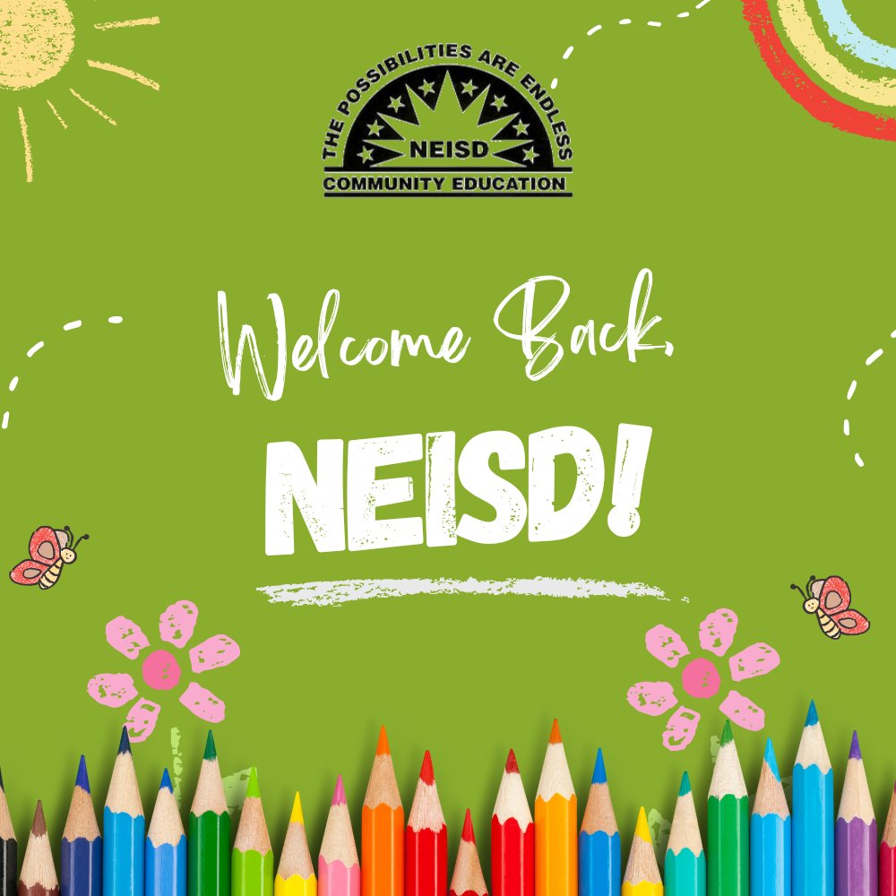 "A new school year means new beginnings, new adventures, new friendships, and new challenges. The slate is clean and anything can happen." - Denise Witmer
We hope everyone is having an excellent 1st Day of School! 📚

#theNEISDway #NorthEastISD #FirstDay  #CommunityEducation