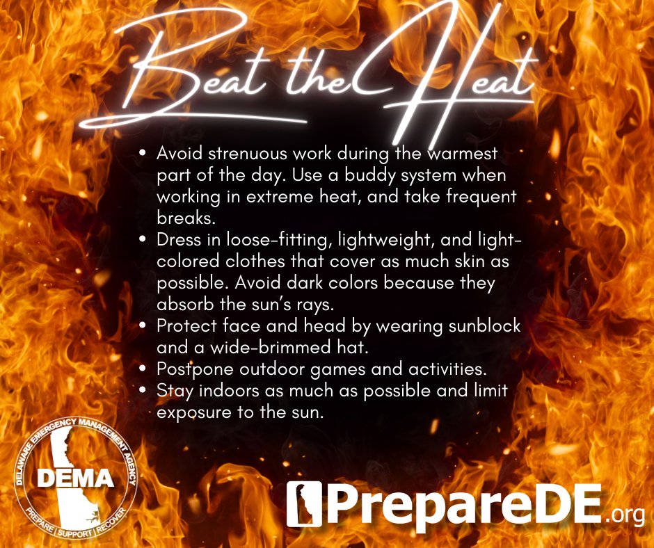DelawareEMA's tweet photo. Brrr...is it getting hot in here? 🔥 Stay safe, and don't forget to stay hydrated this summer! Make sure to wear some light and breathable clothing to help keep you cool. 🤗 #SummerSafety #PrepareDE #BeatTheHeat https://t.co/WM868tZfjV