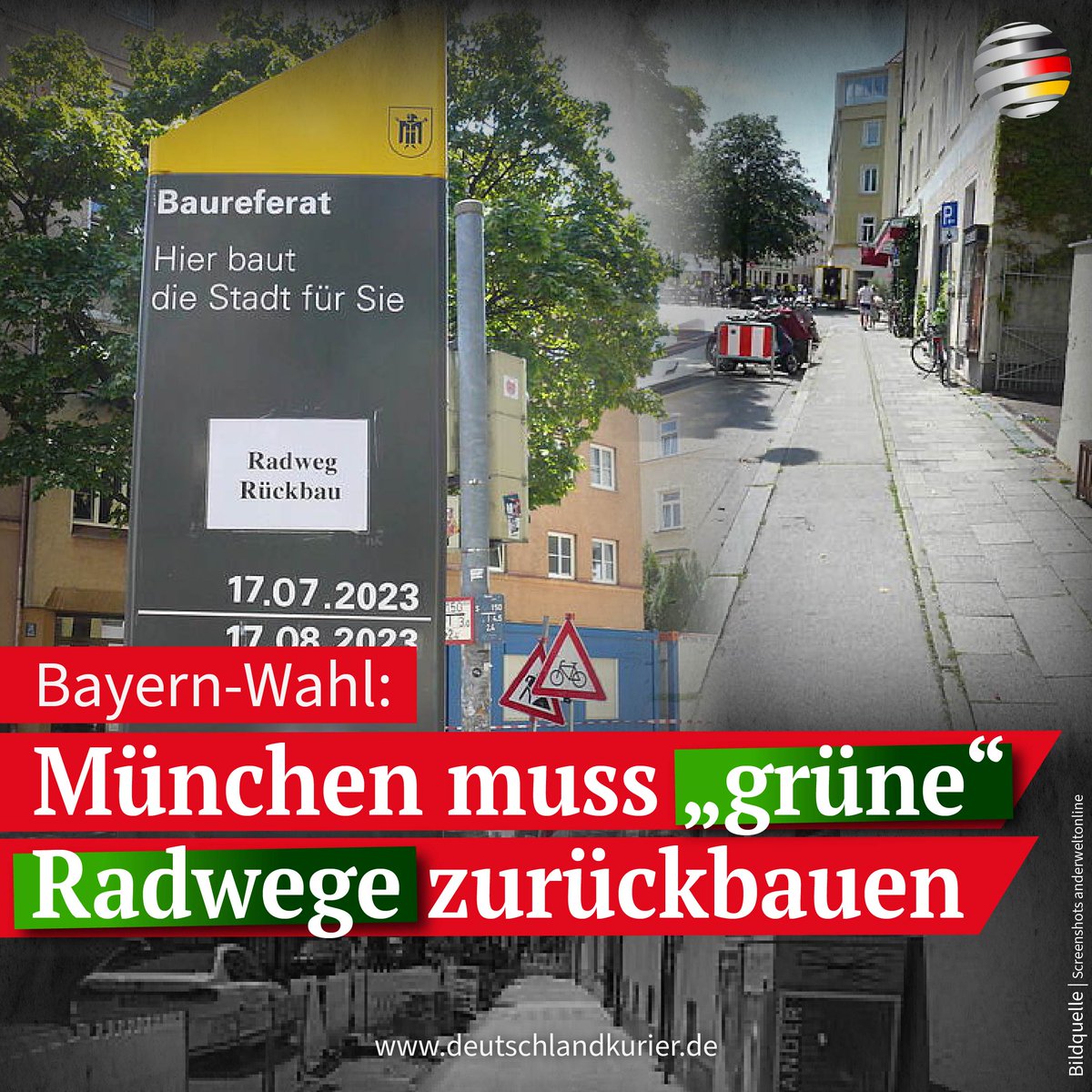 Deu_Kurier's tweet photo. In #Städten wie München kann sich „#grüne“ Ideologie nach #Herzenslust austoben. Zum Beispiel mit #Radwegen, die #Gehsteige halbieren. Jetzt wird dieser I#rrsinn auf #Steuerzahlerkosten zurückgebaut.
https://t.co/REWFdjrHuP https://t.co/Ihk21uYKhm