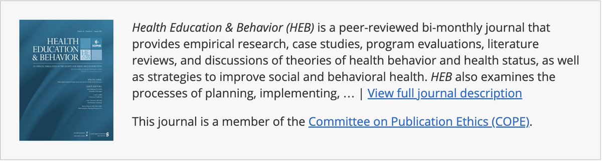 Looking for the right journal for your work? Look no further than HE&amp;B! 

Impact Factors were recently released, and Health Education &amp; Behavior had a great showing: 4.2.  Send us your work. We'd love to consider it!

ow.ly/CbU050PyfFM