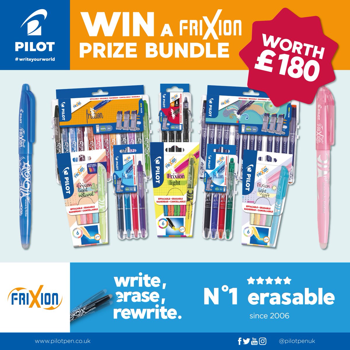 🖊️ #COMPETITION TIME 🖊️ We're getting #BackToSchool ready by teaming up with Pilot to giveaway this brilliant Frixion prize bundle worth £180! For a chance to #WIN, simply; 1) FOLLOW US 2) RT 3) COMMENT #BMPilot! Competition ends 9am 21/8/23