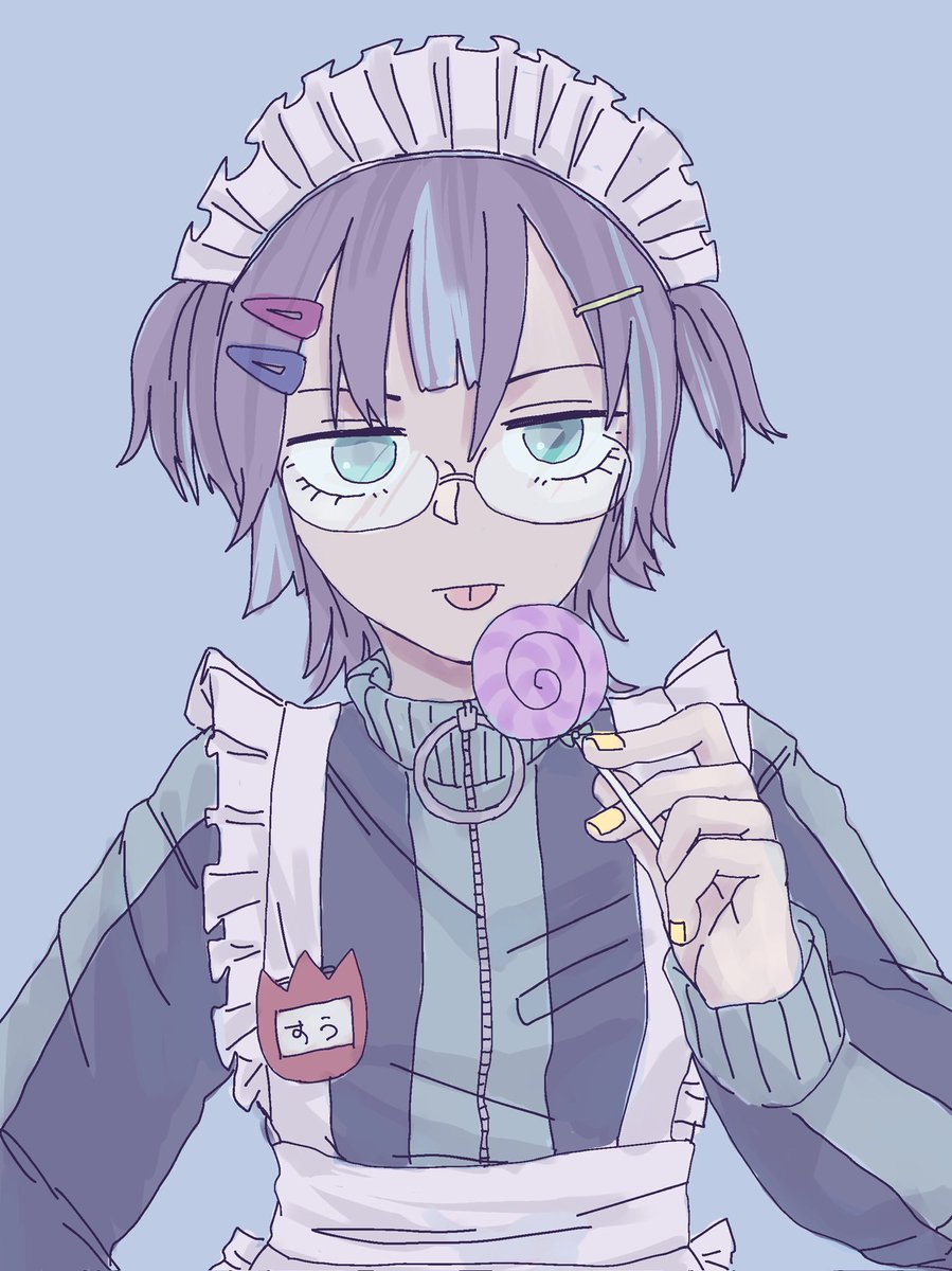 1girl food candy lollipop glasses maid headdress solo  illustration images