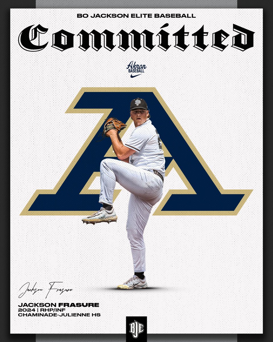 Congratulations to 2024 RHP/INF <a href="/FrasureJackson/">Jackson Frasure</a> on his commitment to <a href="/ZipsBB/">Akron Zips Baseball</a> ✅

11 Division I commitments &amp; counting from our 2024 team 🫡

#BJEFam // #CreatedByCulture // <a href="/BoJackson2024/">Bo Jackson 2024- Black</a>