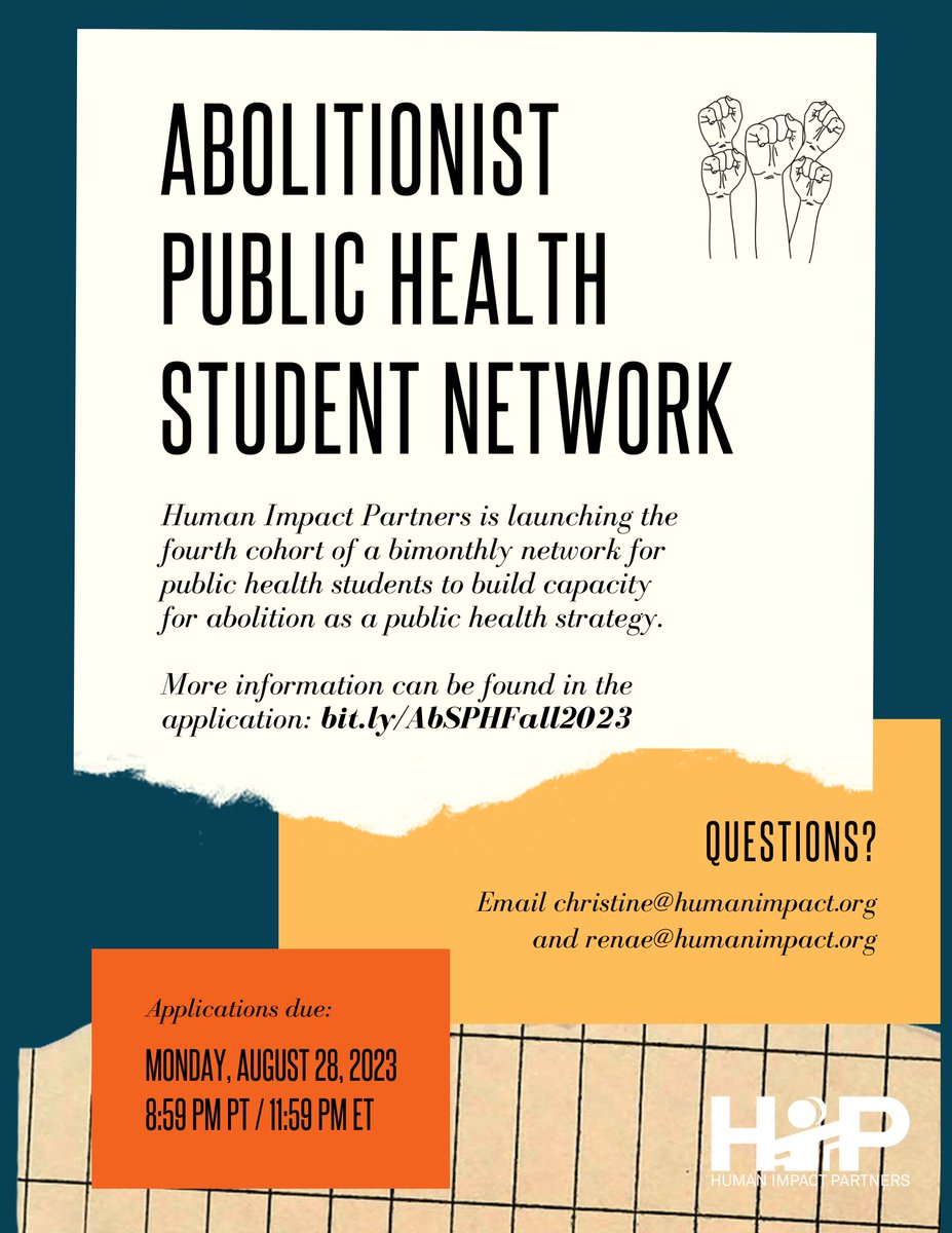 HumanImpact_HIP's tweet photo. We’re back again with the Fall 2023 Abolitionist Public Health Student Network! Sessions will focus on political ed about the PIC, abolition, &amp; organizing. We'll read &amp; discuss Let This Radicalize You by @prisonculture &amp; @MsKellyMHayes. 

More info &amp; app: https://t.co/Txh4ZkEeWb https://t.co/7yx3VXTmBR