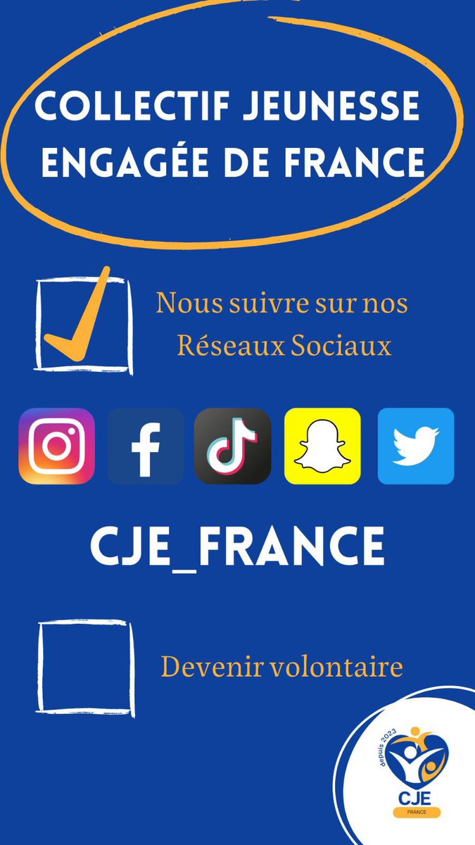 Cje_France's tweet photo. N’hésite pas à nous suivre sur tous nos réseaux pour ne rien manquer !!
#engagement #snu #jeune #jeunessefrançaise https://t.co/bn0IWoQvr4