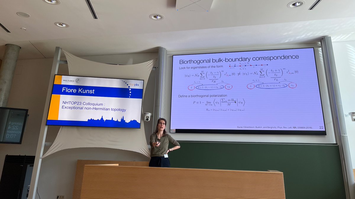Really enjoying the #nhtop23 conference at @mpi_pks on all things #nonhermitian & #topological, including the #colloquium by the brilliant Flore Kunst. Lots of interesting steps forwards in this field recently! #quantum #physics #research