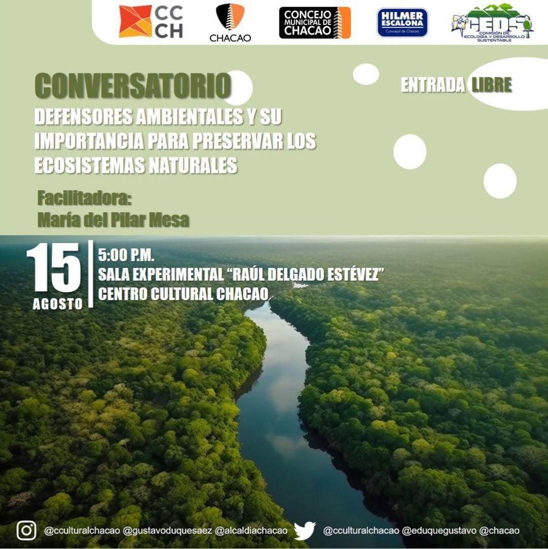 🌱🌍  No te puedes perder este importante conversatorio el cuál cumple con el objetivo de educar sobre la importancia de mantener sano tu entorno.

📅 15 Ago| 5:00 p.m. 

📍Centro Cultural Chacao.

🎫 Entrada Gratuita.

<a href="/concejochacao/">Concejo Chacao</a> <a href="/hilmerescalona/">Hilmer Escalona</a> 
<a href="/Chacao/">Alcaldía de Chacao</a> <a href="/duquegustavoS/">Gustavo Duque Sáez</a>