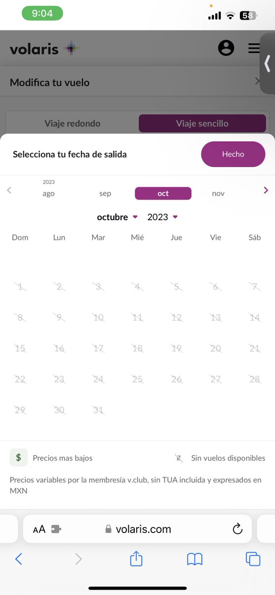 yahelium's tweet photo. @flyvolaris is there no flights in october from Morelia to Tijuana? Or is this an error. I booked one ticket but now I’m trying to book for another passenger https://t.co/5bNyYIekKp