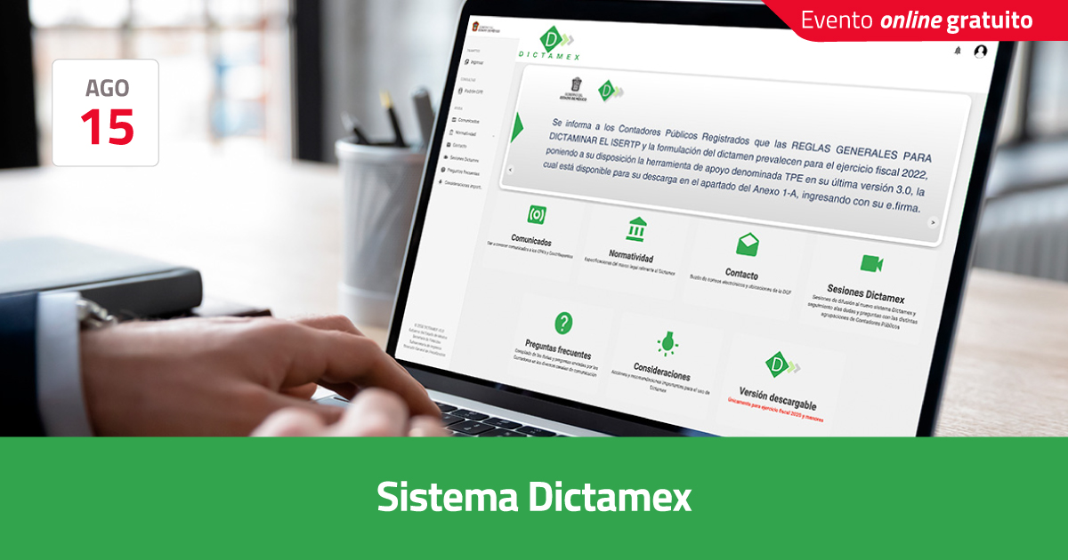 colegiocpmexico's tweet photo. Aprende a utilizar el sistema #Dictamex empleando la herramienta TPE para la correcta presentación del #DictamenFiscal del #ISERTP.
#CursoGratuito
🗓️ 15 de agosto de 2023
⏰ De 16:00 a 18:00 horas
Inscripciones 👉https://t.co/EbzzWBaSib https://t.co/ANi3ZONUod
