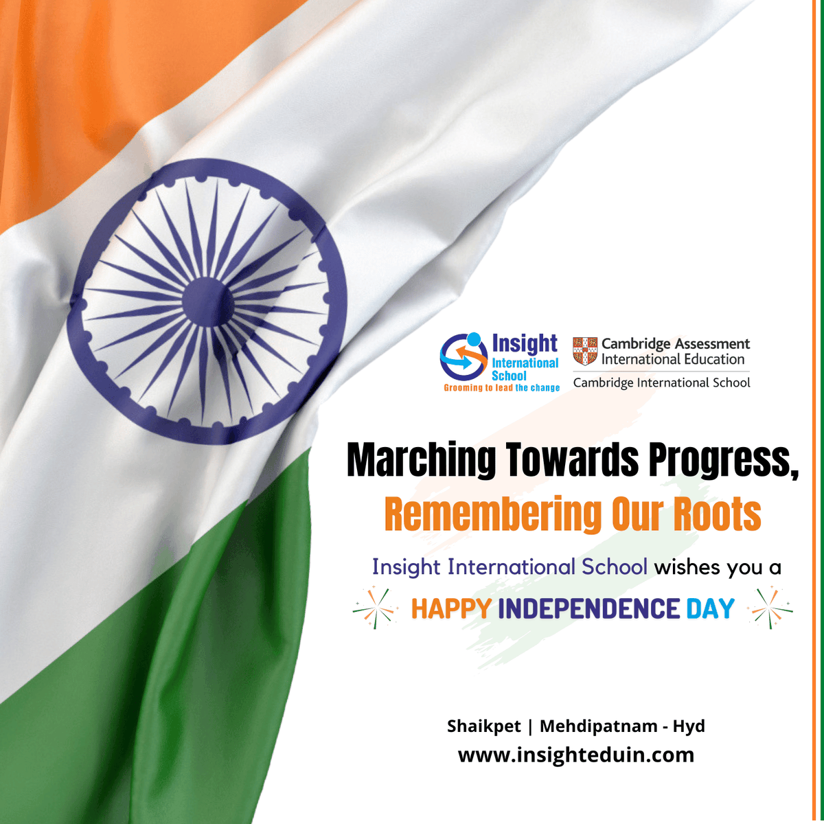 🇮🇳🎓 Cultivating Patriotism, Nurturing Independence:
#InsightInternationalSchool wishes you a Happy Independence Day! 🎉 🇮🇳

#IndependenceDay #ProudToBeIndian #AzadiKaAmritMahotsav #CelebrateFreedom #cambridgeschool #intertionalschool #Hyderabad #India