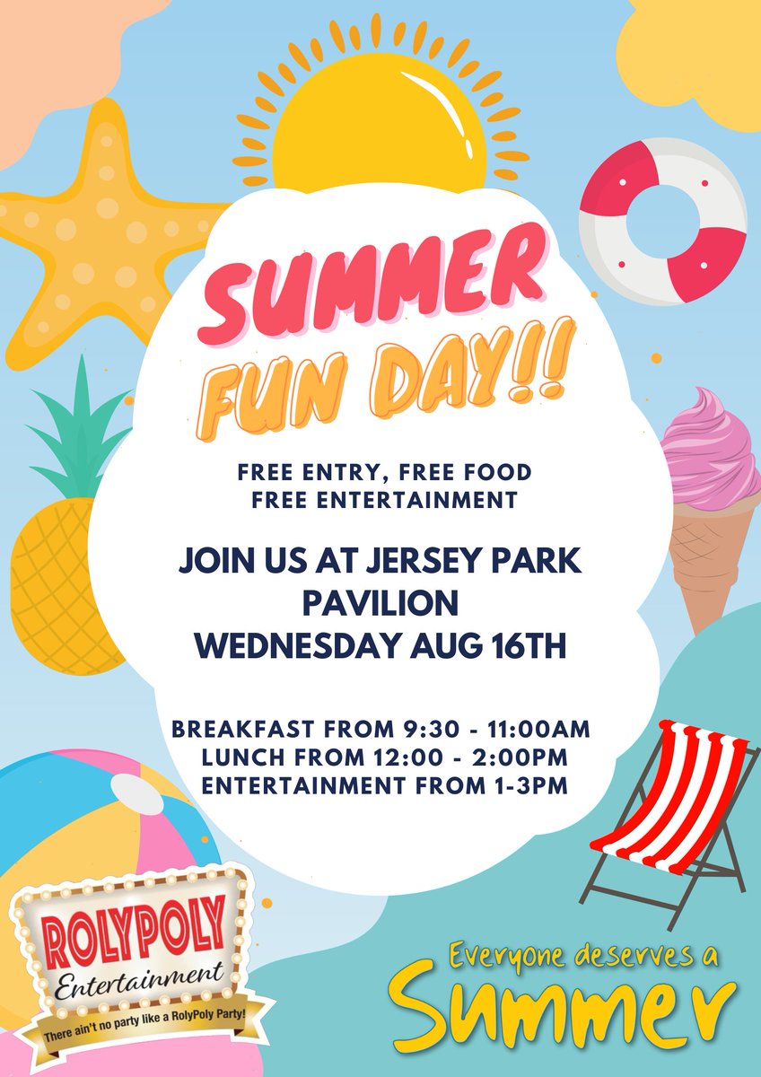 carolynharris24's tweet photo. Mark you calendars for August 16th📅as #EveryoneDeservesASummer is taking over Jersey Park Pavilion and giving the amazing volunteers a much deserved rest.

Bring the little ones down for some delicious food and enjoy the amazing RolyPoly Entertainment, all free of charge☀️ https://t.co/NrmLq5WW5e