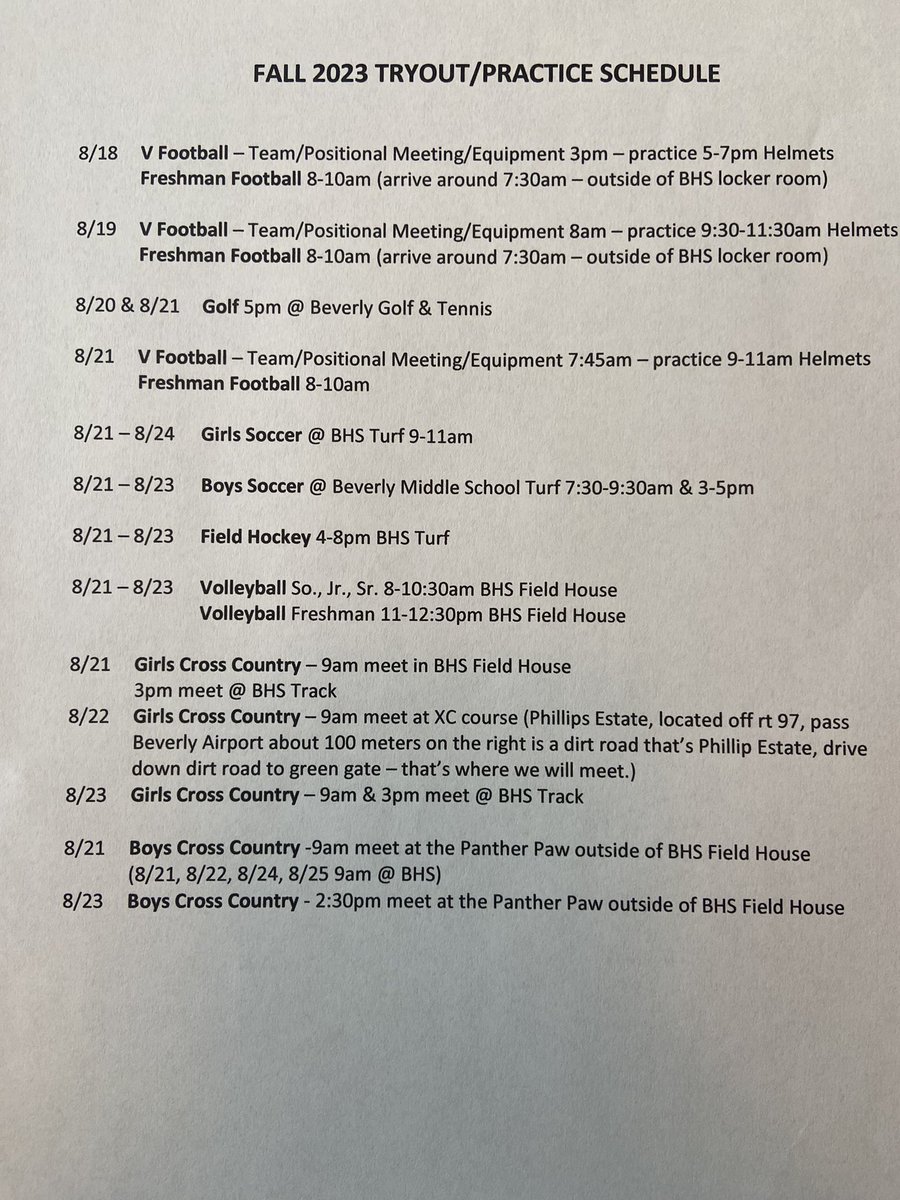 Tryout time and locations