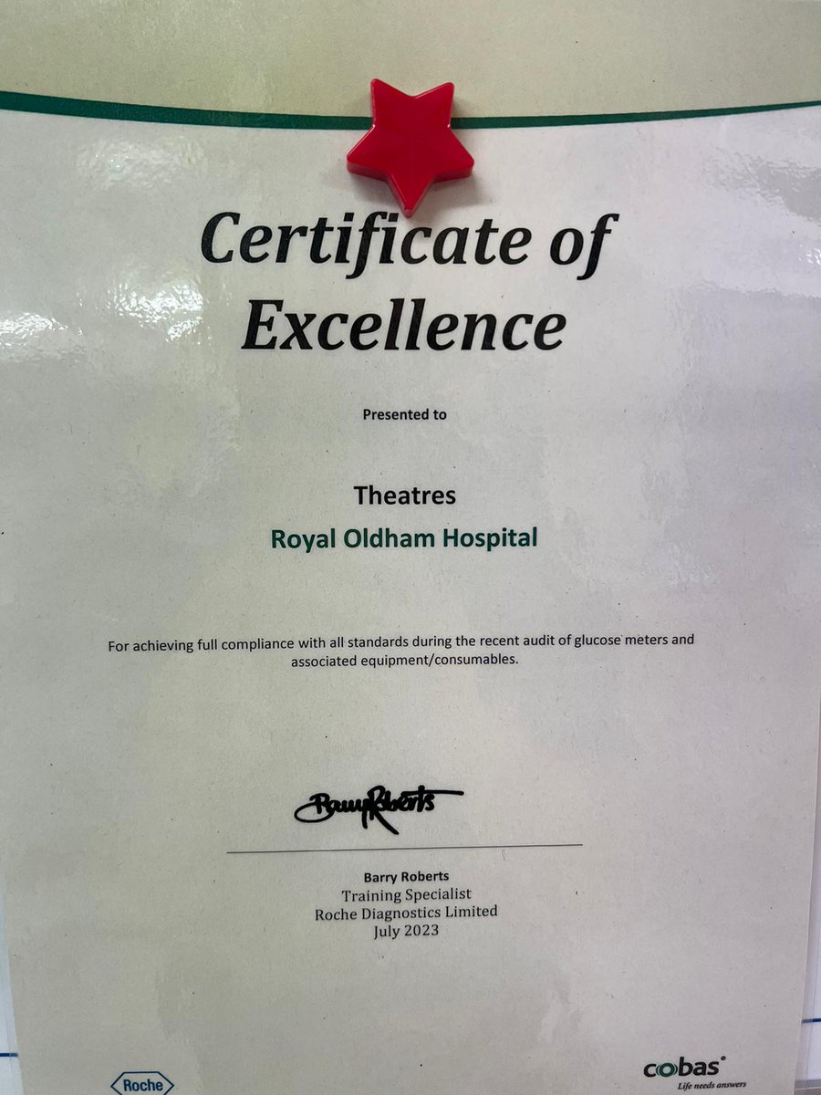 Rachel Lees (@r_lees) on Twitter photo <a href="/OldhamCO_NHS/">Oldham Care Organisation</a> theatres awarded certificate of excellence, for achieving full compliance in our recent audit of glucose meters and equipment. Well done team 👏 <a href="/OldhamCO_NHS/">Oldham Care Organisation</a> theatres awarded certificate of excellence, for achieving full compliance in our recent audit of glucose meters and equipment. Well done team 👏