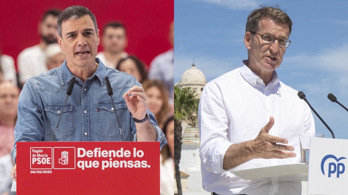 ElectsWorld's tweet photo. 🇪🇸#Spain, approval rating poll:

Prime Minister Sánchez (PSOE):

⏫Approve: 47,1 % (+3,5)
🔽Disapprove: 50,6 % (-0,9)

Opposition Leader Feijóo (PP):

⏬Approve: 24,9 % (-4,9)
⏫Disapprove: 70,4 % (+10,3)

Simple Logica, 07/08/23 https://t.co/wkyNNOeRq7
