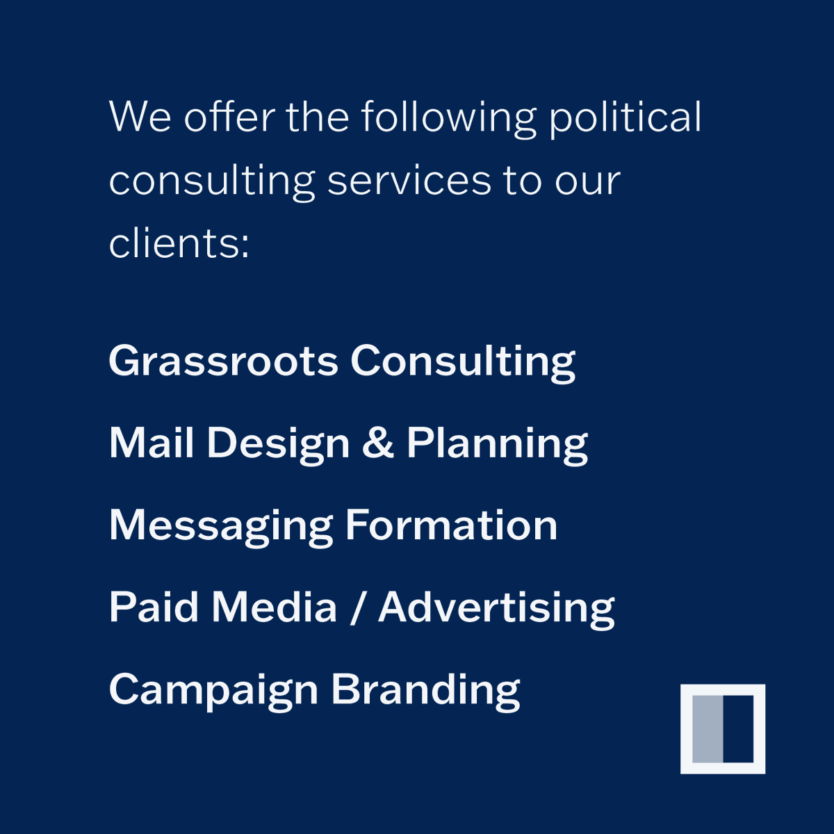 FellsGroup's tweet photo. Our agency has decades of political campaign experience. We develop robust grassroots, digital, mail, voter audience, and messaging strategies. Whether you are running for a down ballot or statewide office, we know what to prioritize within your budget. Our unparalleled data analysis dissects each facet of a campaign – from fundraising to social media engagement to doors knocked. In the 2022 cycle, our agency was honored to work with 7 winning candidates.

→ https://t.co/bxxTAWadqL