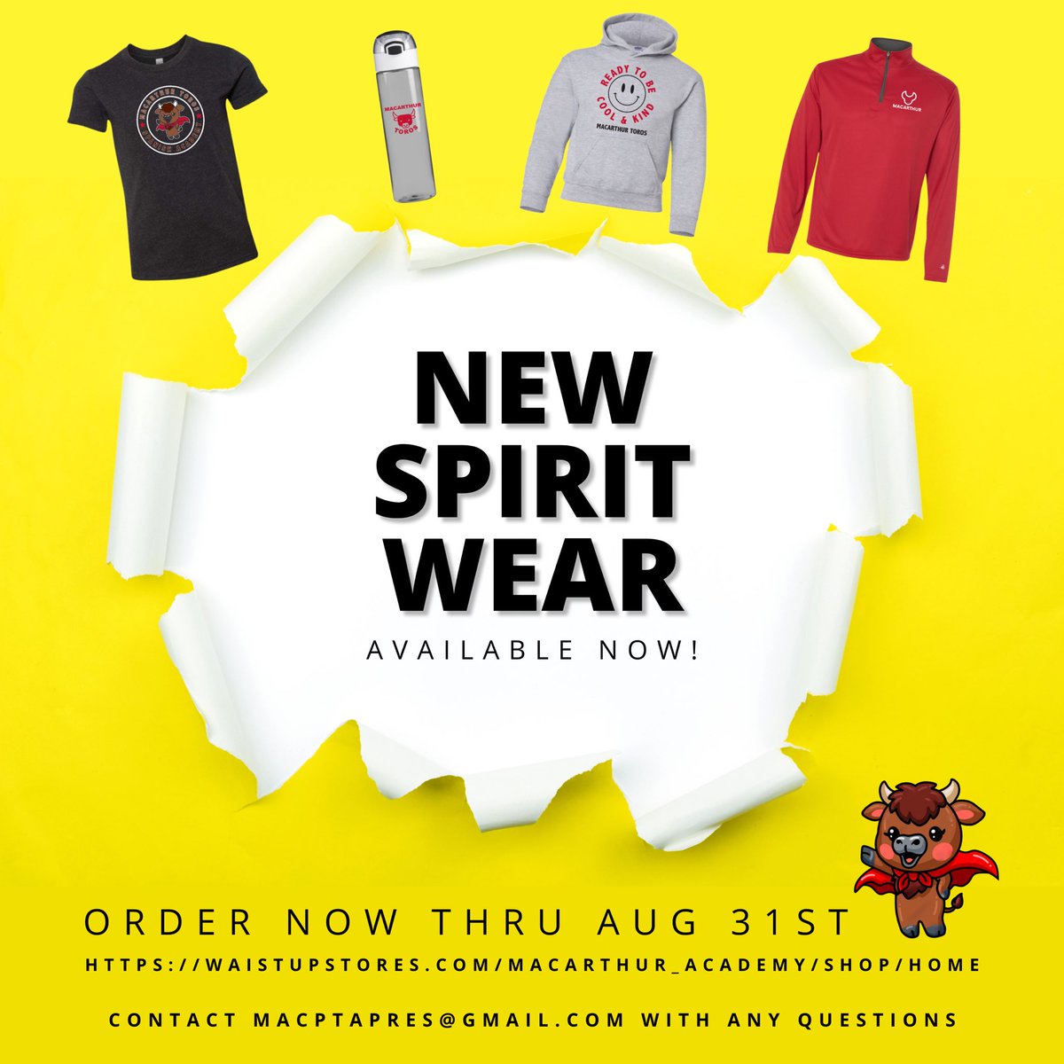MacArthur Elem. PTA (@macarthurpta) on Twitter photo New Spirit Wear AVAILABLE NOW THRU 8/31!
<a href="/MacToros54/">MacArthur International Spanish Academy</a>
waistupstores.com/macarthur_acad… New Spirit Wear AVAILABLE NOW THRU 8/31!
<a href="/MacToros54/">MacArthur International Spanish Academy</a>
waistupstores.com/macarthur_acad…