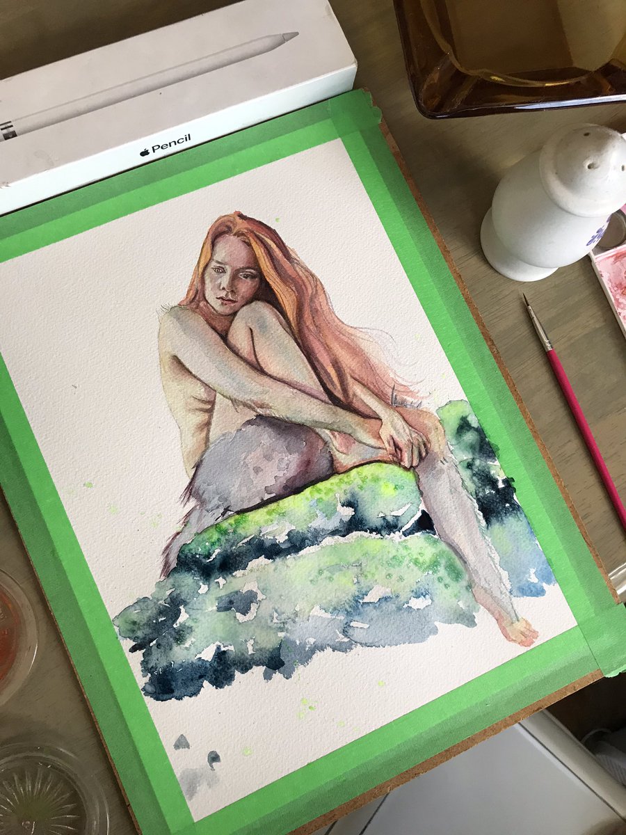 Arianekamps's tweet photo. Process of this Patreon Illustration for Sirene Lore #watercolor  #selkie https://t.co/8qDgF3U2nY