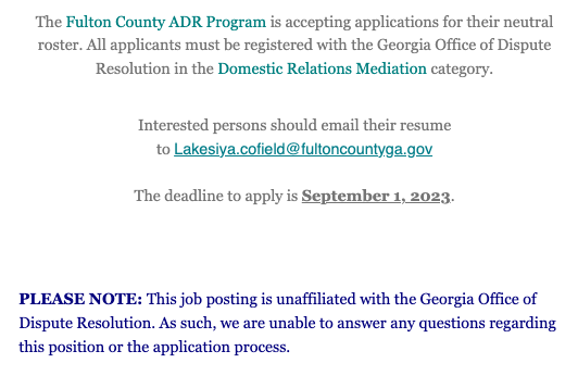 GeorgiaADR's tweet photo. Fulton County accepting applications for their neutral roster through September 1. Learn more: https://t.co/QGoxtTRmrf https://t.co/JYpg6bjX5K