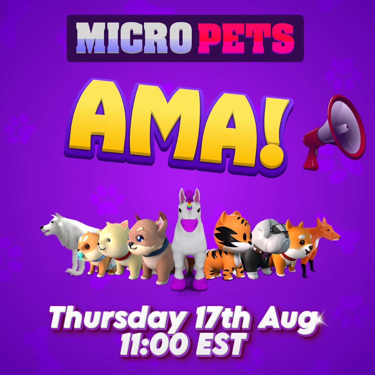 MicroPets_io's tweet photo. ATTENTION!! 📢📢

MICROPETS IS BACK AND WAS TAKEN BY THE COMMUNITY! 

We invite you to the first AMA with the new team that will be taking place on Thursday, August 17th at 11AM EST in our main channel ⬇️

https://t.co/OS4bbazZuO

#CryptoCommunity #BSC #MicroPets #P2E #NFTS $PETS https://t.co/wjd8fj1wdG