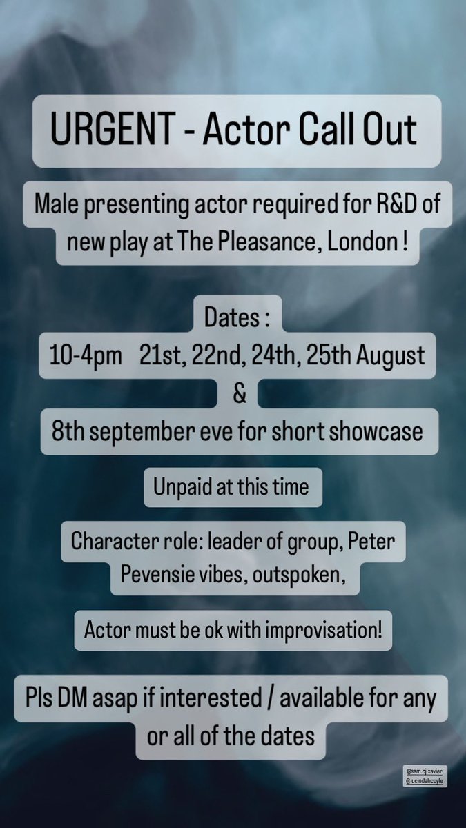 Urgent - male presenting actor required for R&amp;D next week!! please share x