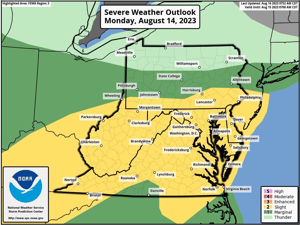 Storms  -- some severe -- are possible in the DC area late afternoon and evening (mainly after 4p). A few storms could produce damaging winds, hail and there's a nonzero risk for a tornado or two. We'll keep you posted.