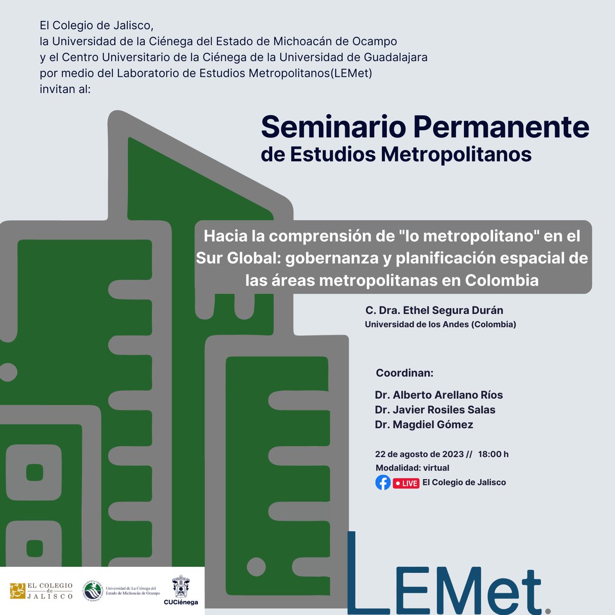 📅 Martes 22 de agosto de 2023
🕑 18:00 horas
💻 Modalidad virtual
🔴 Transmisión en vivo

#Metropolitano #AreasMetropolitanas #Colombia #LEMet