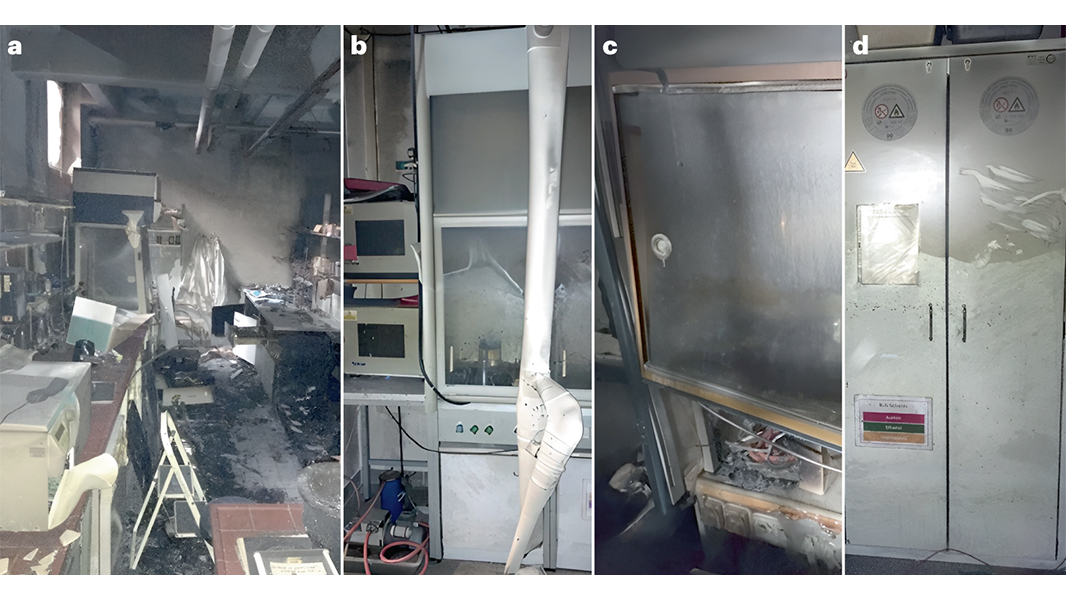 NaturePortfolio's tweet photo. The authors of a Comment article in @NatureChemistry describe their first-hand experience with a laboratory fire, highlighting the detrimental effects that it had on the research group and the lessons learned. https://t.co/2VWNnHzHSZ https://t.co/51FyK55qAa
