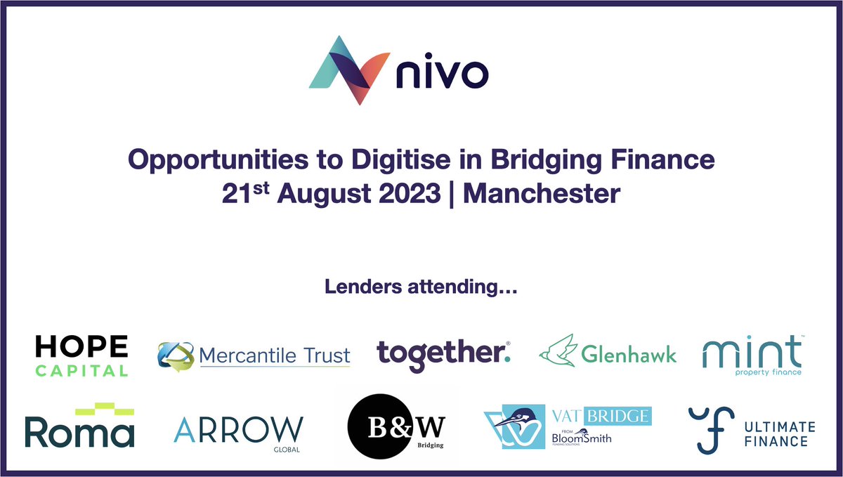 We’re running a workshop in #Manchester for #bridgingfinance. The event will delve into opportunities that can be gained by digitising the application process. If you want to learn how technology is changing the face of #bridging #finance contact us at info@nivohub.com