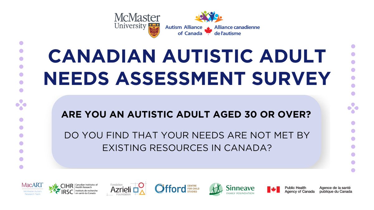 AllianceAutism's tweet photo. #ActuallyAutistic adults: What are your needs? What do you go through? How do you live?

We invite you to fill up the Canadian Autistic Adult Needs Assessment Survey to share your thoughts.Complete the survey by August 18 by visiting:

https://t.co/NdDCZv0Jwr https://t.co/gRXPfMX9GO