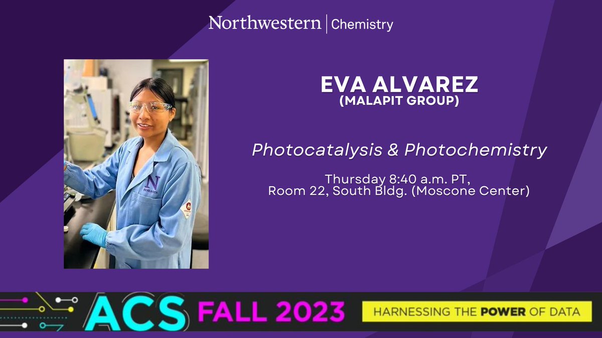 Thursday morning session from Eva Alvarez, a @MalapitLab member, presenting 'Photocatalysis & Photochemistry' today starting at 8:40 a.m. PT - Room 22, South Bldg. (Moscone Center) @evamariawara #ACSFall2023 #photocatalysis