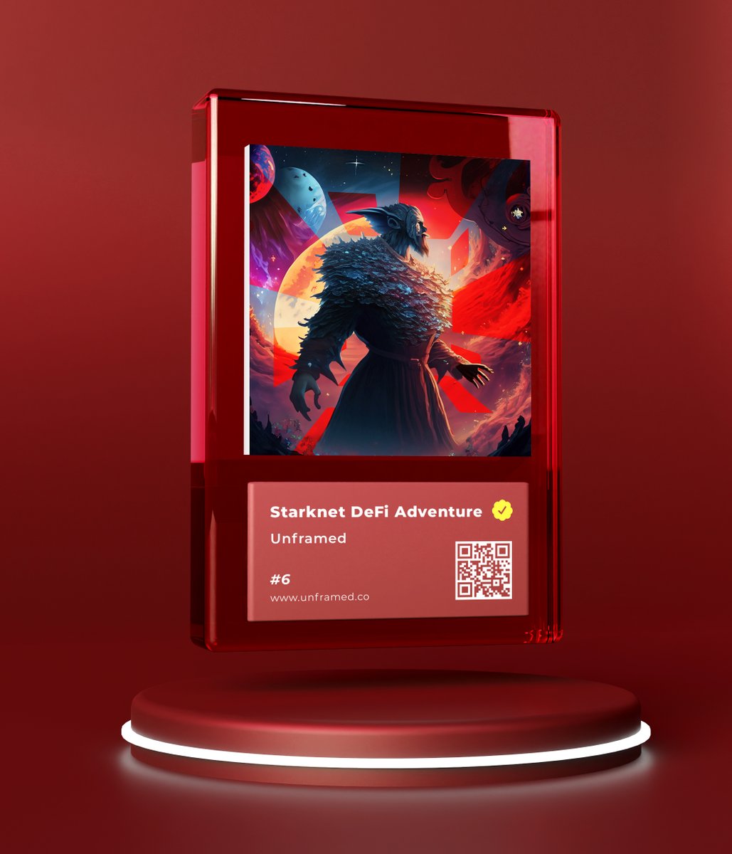 StarkNetTurkiye's tweet image. Starknet DeFi Adventure #6 @UnframedCo Exclusive NFT

You will need to:
💠Go to unframed.co
💠Buy or sell NFT.
🚨Listing is not valid.
💠Complete the mission 14.08.23-16.08.23 16:00 UTC.
💠Claim will be start on 17.08.23 15:00 UTC.