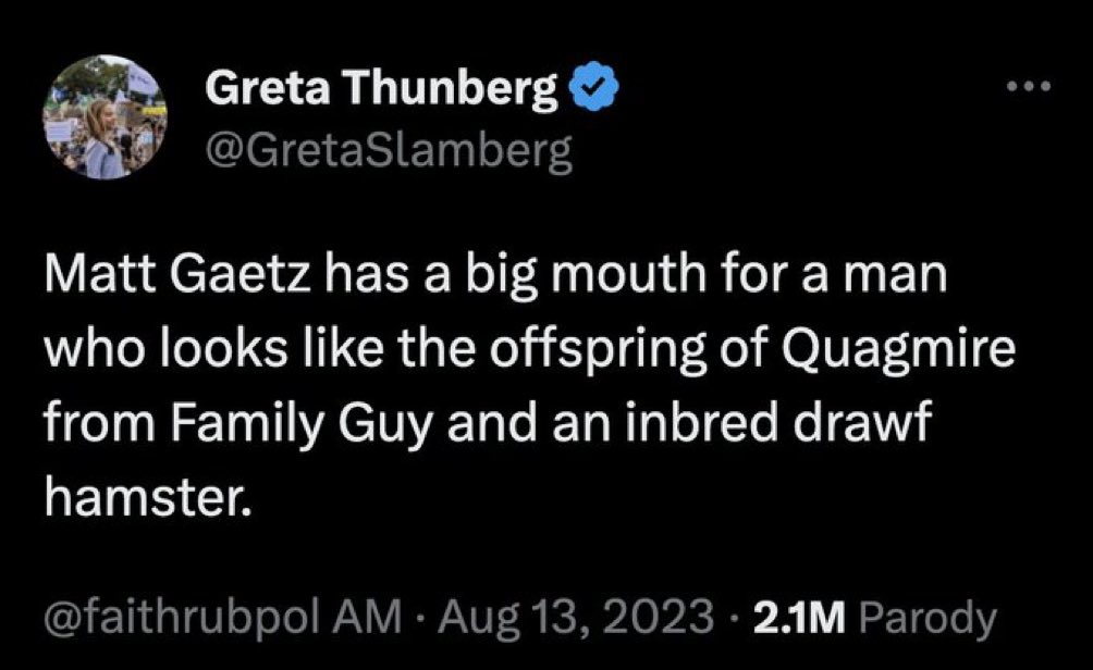 waltermasterson's tweet photo. Greta knows how to roast sex traffickers. https://t.co/bL449Hj1O1