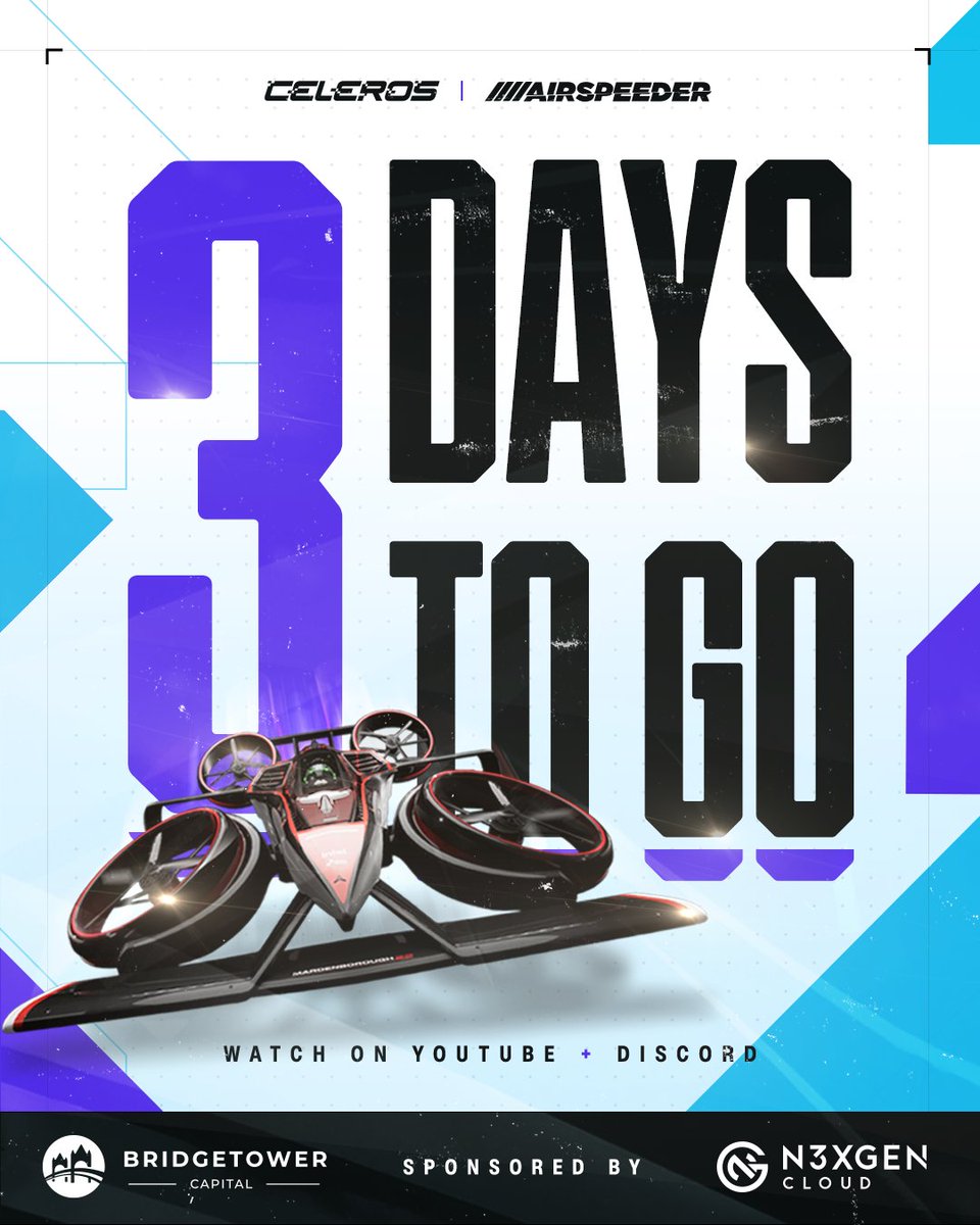 ARE YOU READY?

Only 3 days to go until the Aero Bay Genesis Tournament.

#play2impact #AeroBay #swg #celeros #play2earn #nfts #nftgames #gaming #web3gaming #racing #mixedrealityracing