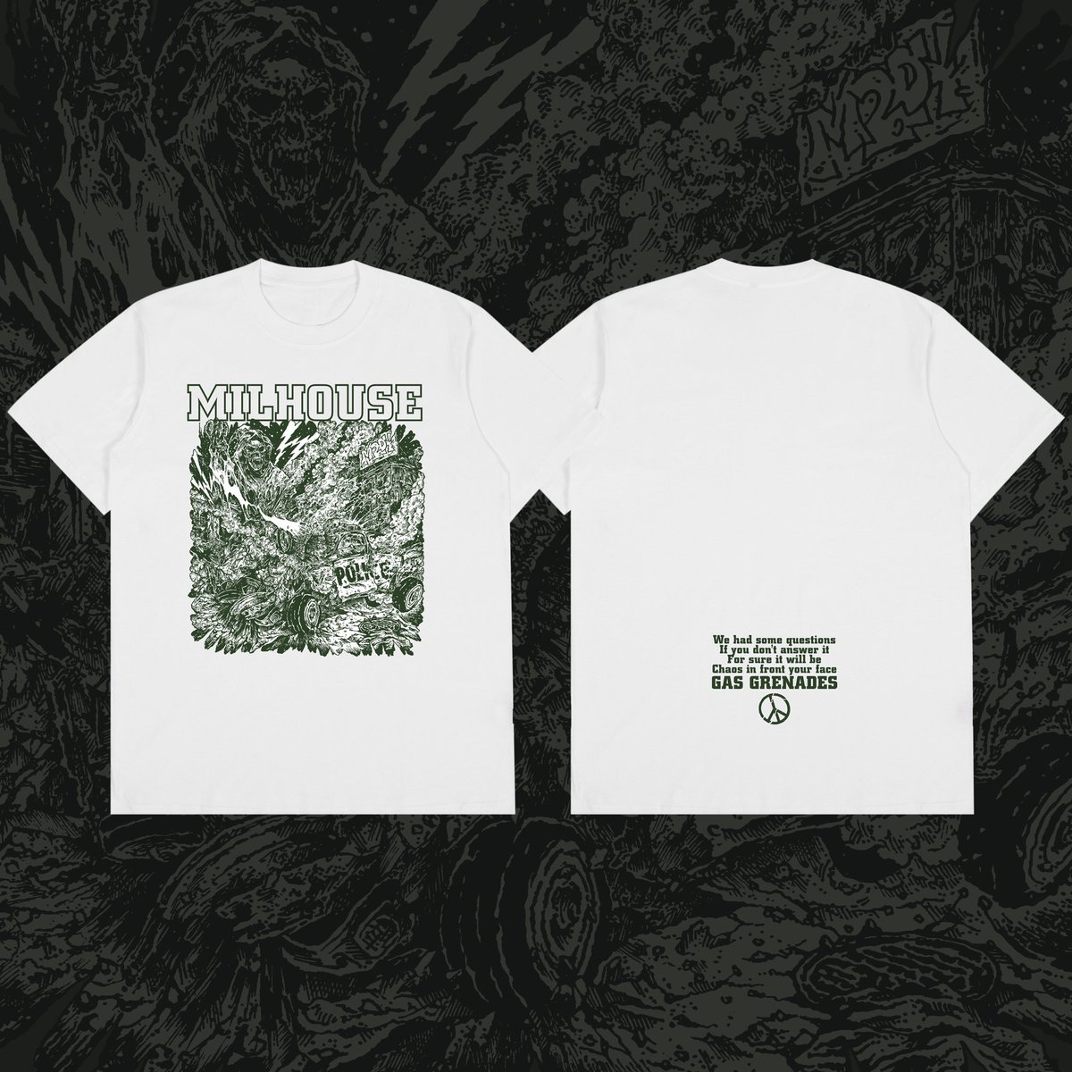 M2DHOUSE's tweet photo. OPEN PRE ORDER “ GAS GRENADES “ TEES TILL 25th AUGUST. IDR 170K (EXC SHIPPING, FULL PAYMENT ONLY). SHOUTOUT TO BLOODTHROWER_ FOR THE SICK ARTWORK. DM FOR MORE INFO. https://t.co/UFAyo53LOX
