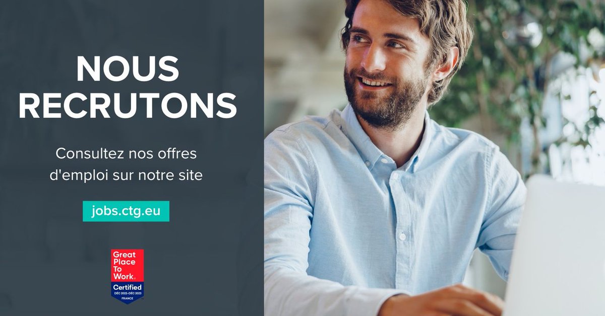 Vous cherchez à faire évoluer votre carrière dans une entreprise qui est compétitive et en pleine croissance ? Rejoignez-nous ! 

CTG est à la recherche de nouveaux talents pour renforcer ses équipes. Consultez nos offres d’emploi : bit.ly/3Obbroj

#Emplois #GPTW