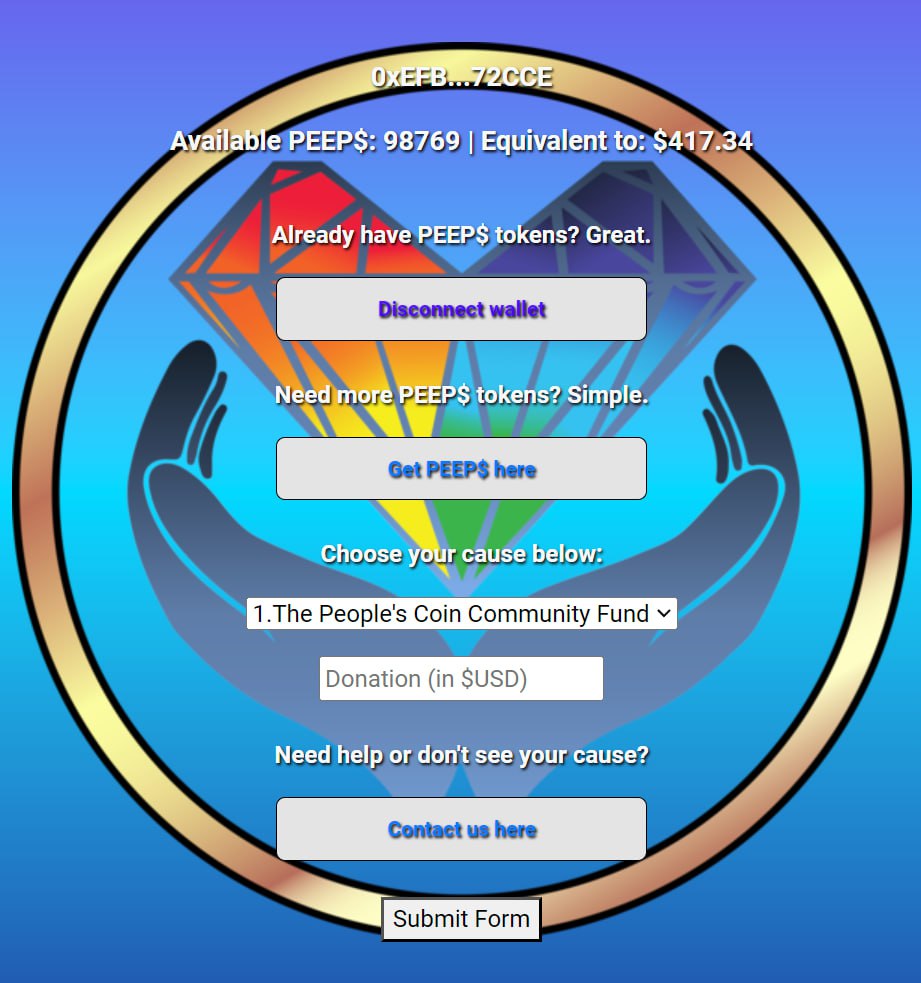Sneak Peep of our Donation dApp! 

Who is ready to donate PEEP$?

#peepscoin #thepeoplescoin #gofundmeofcrypto #donations