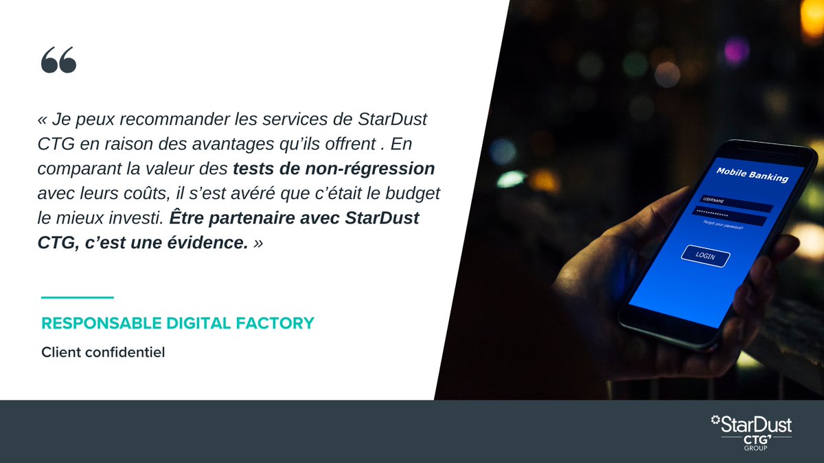 Découvrez notre étude de cas pour en savoir plus sur la façon dont StarDus  CTG aide ses clients à surmonter leurs problèmes de tests de non-régression : hubs.ly/Q01T1ZGP0

#TNR #Etudedecas #Testing