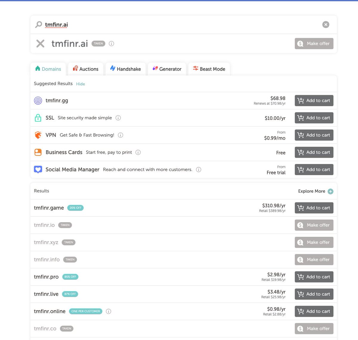 Chuyqa's tweet image. So how many AI companies are going to launch off of #TMFINR  ? Seems like the perfect "Spot an AI's work" brand.

Its been interesting to watch the domains get gobbled 🤣