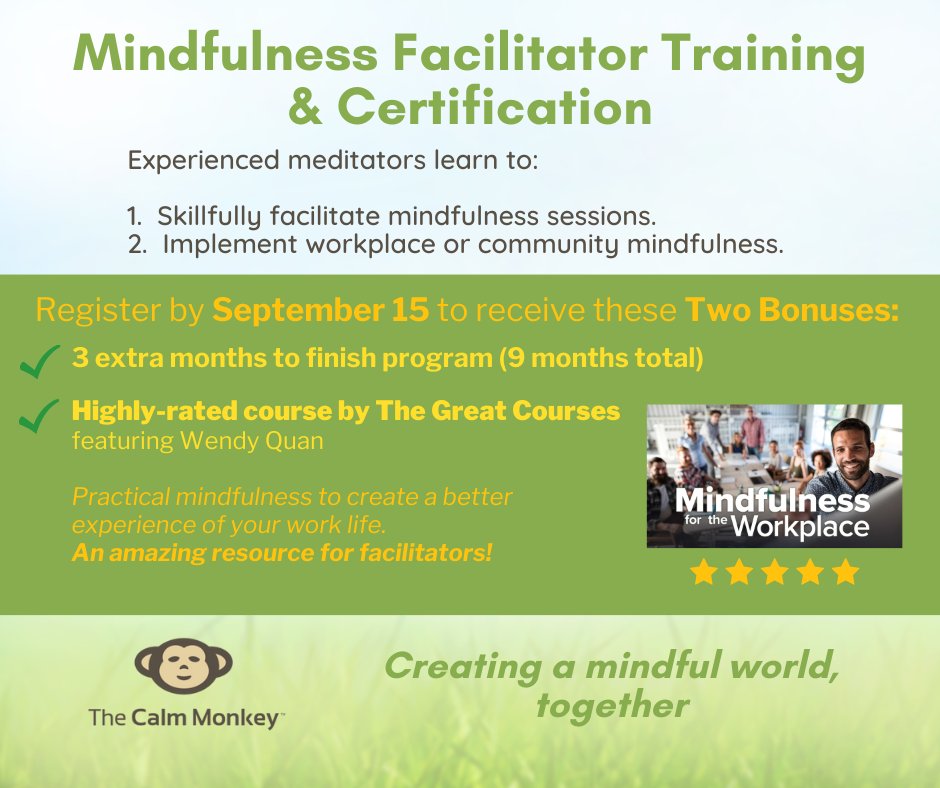 wquan's tweet photo. Learn to become a skilled Certified Mindfulness Meditation Facilitator - register by Sept 15 to receive two bonuses!
https://t.co/jXm7jv3Iih https://t.co/JeW34q6s9G