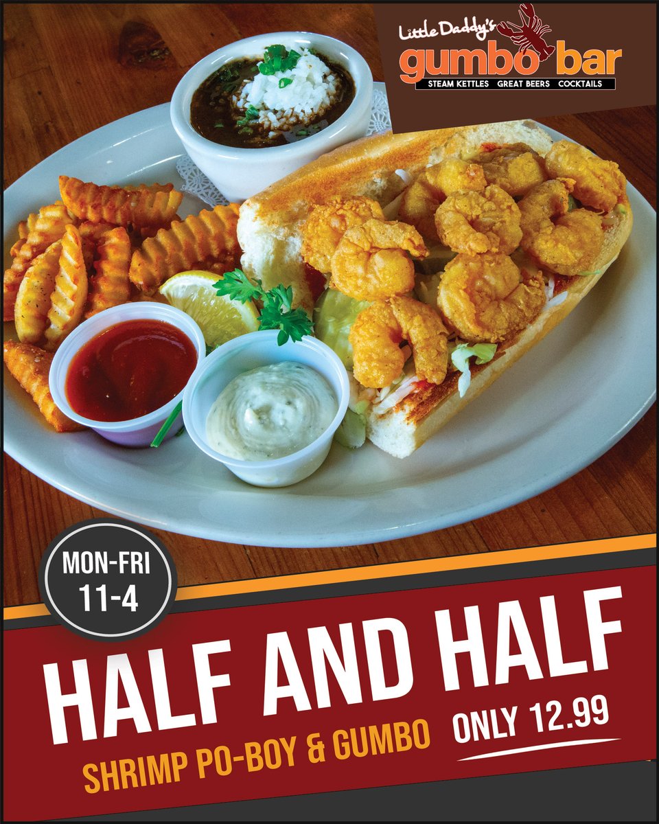Satisfy your seafood cravings with our lunch and early dinner special! Enjoy half a Shrimp Po-Boy, an 8oz Gumbo, and fries for only $12.99, available Monday through Friday from 11 am to 4 pm. Don’t miss out on this delicious deal!

Directions: bit.ly/3micabm
