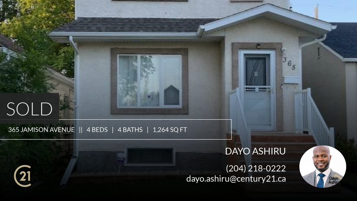 TeamAshiru's tweet photo. Check out this listing that just sold in WINNIPEG! If you're thinking about selling your home, send me a message or give me a call at (204) 218-0222 so we can talk about your options.

Ashiru&amp;Associates | Century 21 Carrie... https://t.co/hkH8ft9osF https://t.co/2v7lmrgsm6