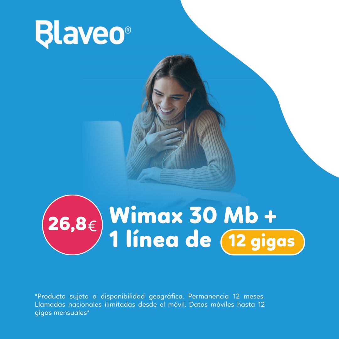 blaveo_oficial's tweet photo. 🌐 ¡Navega sin límites con #Blaveo!
🚀 Conéctate a Internet, estés donde estés
📶 WiMAX 30 MB + 1 línea de 12GB por solo 26,80€
👉 https://t.co/sOKlhnFeTq
#ConexiónRápida #NavegaSinLímites #operadorlocal #internet #fibraymovil #ofertasblaveo #españarural https://t.co/EtbLKJ1iPD