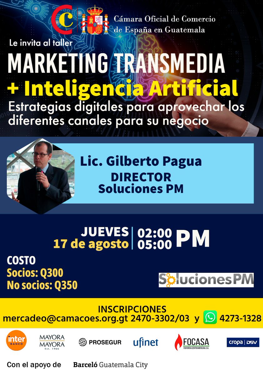 CamacoesGT's tweet photo. ✅Participa en el próximo taller: "Marketing Transmedia + Inteligencia Artificial"  
📅Fecha: 17 de agosto 2023 
🏨Hotel Barceló 
Más información o Inscripciones: 
📧mercadeo@camacoes.org.gt 
📲Whatsapp https://t.co/Bt2Z7xfv2j 📲 https://t.co/anCoLCGWPp