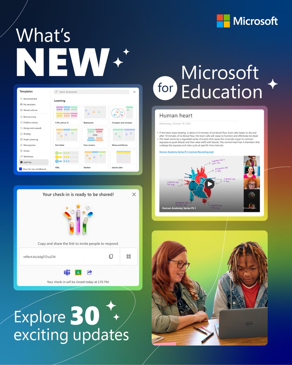 30 updates for #MicrosoftEDU? 🤯 Explore what’s new and let us know what you’re most excited about. msft.it/60109z1zO