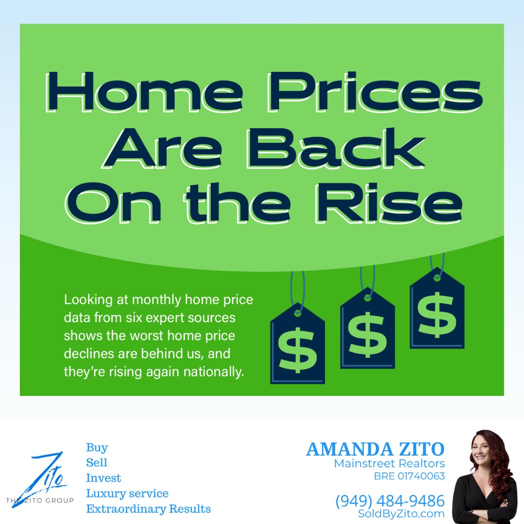 Home Prices Are Back on the Rise🏡📈
Monthly data from six reliable sources indicates the worst declines are over, and prices are rising nationally. 📉📈 If concerns about crashing prices have paused your moving plans, take heart in this rebound.🌟
#HomePriceTrends #MarketUpdates